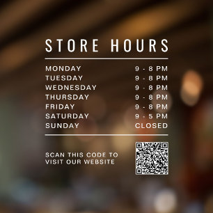 Store Hours QR Code Window Cling