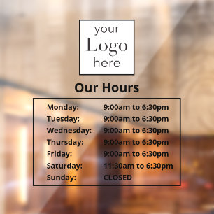 Store Open Hours Logo Business Window Cling