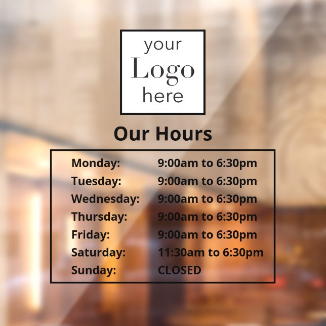 Store Open Hours Logo Business Window Cling (Sheet 2)