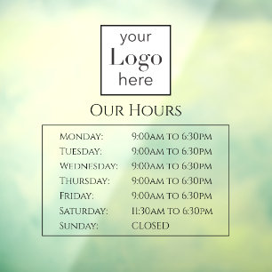 Store Open Hours Your Logo Business Window Cling