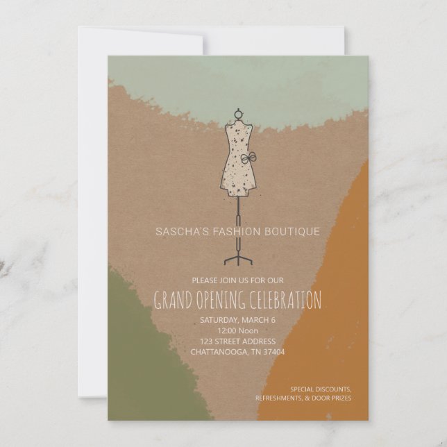 Store Opening Grand Opening Dress Form Abstract Invitation (Front)