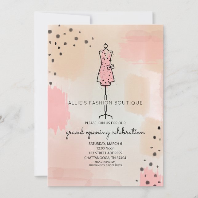 Store Opening Grand Opening Dress Form Pink Invitation (Front)