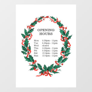 Store Opening Hour for Christmas Window Cling