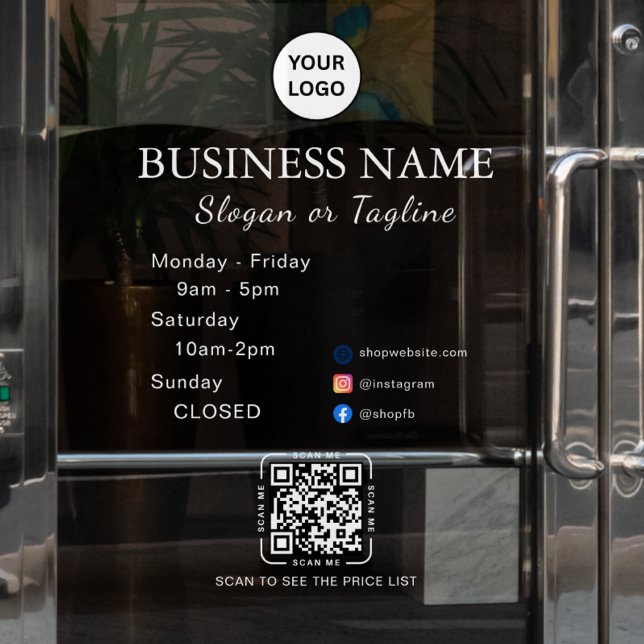 Store Opening Hours Modern Script & Qr, Social  Window Cling (Creator Uploaded)