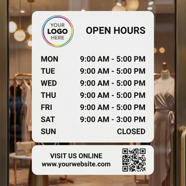 Store Opening Hours Signage With QR Code - Modern Window Cling (Creator Uploaded)