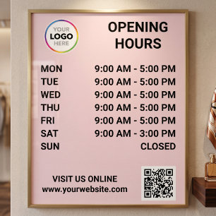 Store Opening Hours With Logo + QR Code - Modern Poster