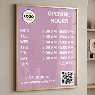 Store Opening Hours With Logo + QR Code - Modern Poster