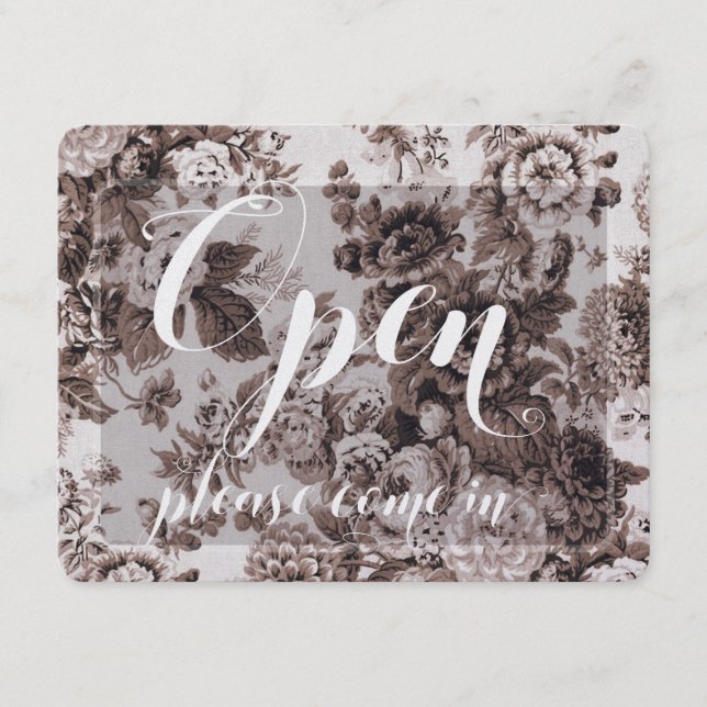 Store Window Blue Brown Floral Open & Closed Sign (Front)