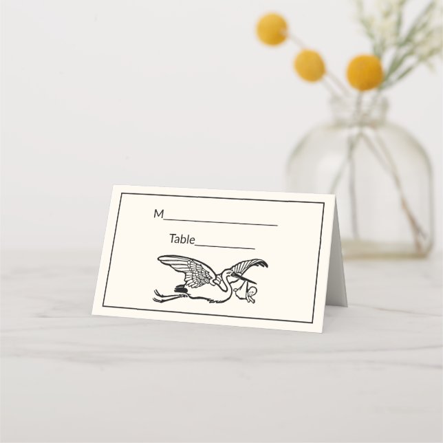 Stork #2 Baby Shower Gender Reveal Ivory BG Place Card (Back)