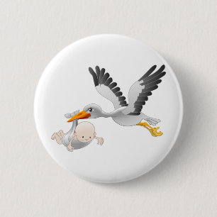 stork and baby 6 cm round badge