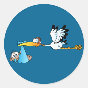 Stork and Baby Boy African-American Classic Round Sticker