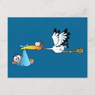 Stork and Baby Boy African-American Postcard