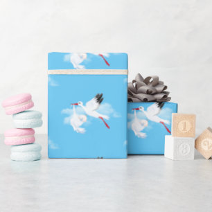 Stork and Baby Boy in Clouds Wrapping Paper