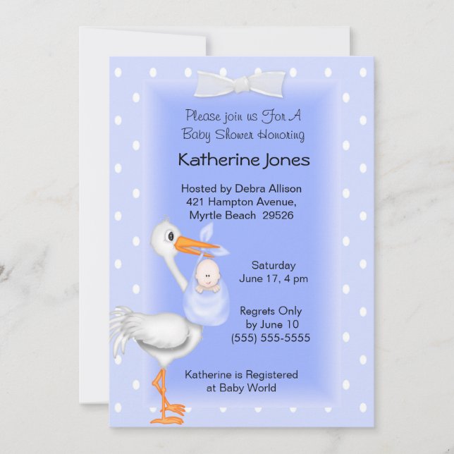 Stork and Baby  Boy Shower Invitations (Front)