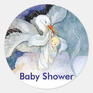 Stork and Baby Classic Round Sticker