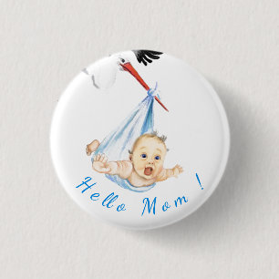 Stork and Baby Funny Button - Custom Text