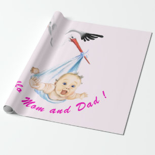 Stork and Baby Funny Wrapping Paper - Custom Text