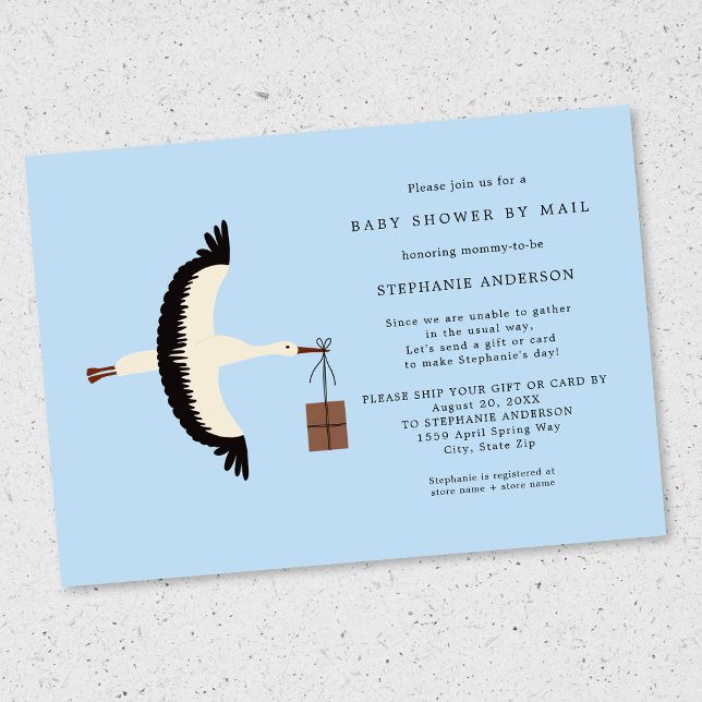 Stork and package Baby Shower by mail Invitation (Creator Uploaded)
