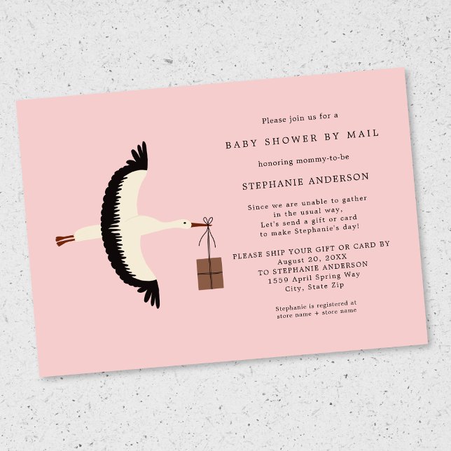 Stork and package Baby Shower by mail Invitation (Creator Uploaded)