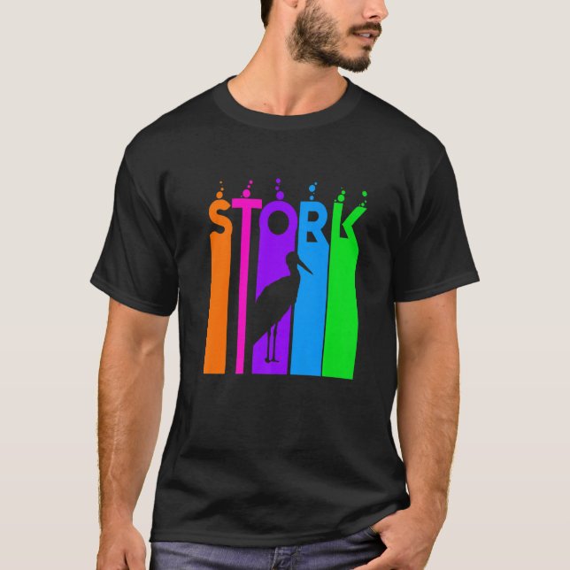 Stork Animal Rainbow Bubble With Silhouette T-Shirt (Front)