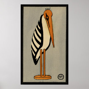 Stork - Antiquarian, Colourful Book Illustration Poster