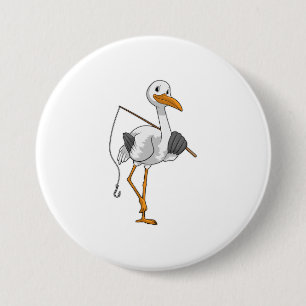 Stork as Fisher with Fishing rod 7.5 Cm Round Badge