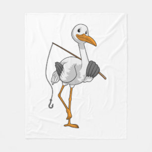 Stork as Fisher with Fishing rod Fleece Blanket
