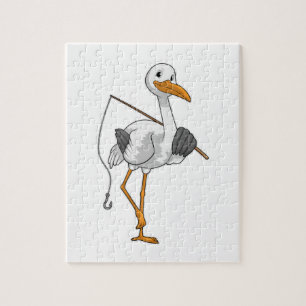 Stork as Fisher with Fishing rod Jigsaw Puzzle