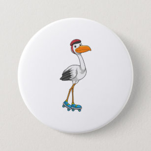 Stork as Inline skater with Roller skates 7.5 Cm Round Badge