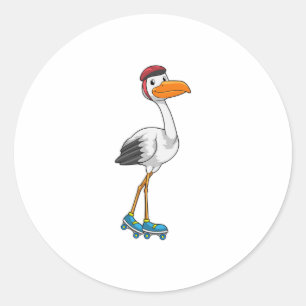 Stork as Inline skater with Roller skates Classic Round Sticker