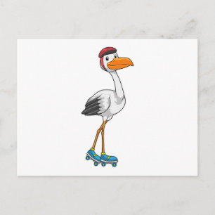 Stork as Inline skater with Roller skates Postcard