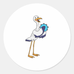 Stork as Musician with Tambourine Classic Round Sticker