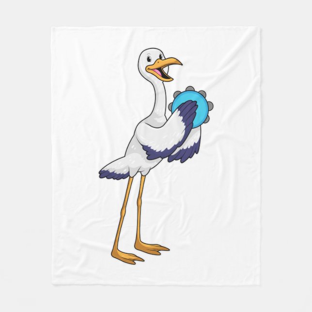Stork as Musician with Tambourine Fleece Blanket (Front)