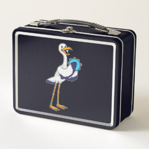 Stork as Musician with Tambourine Metal Lunch Box