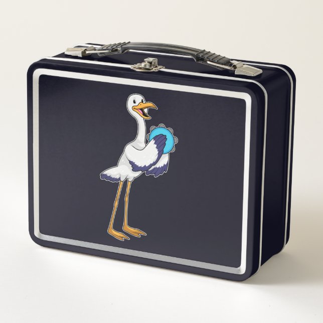 Stork as Musician with Tambourine Metal Lunch Box (Front)