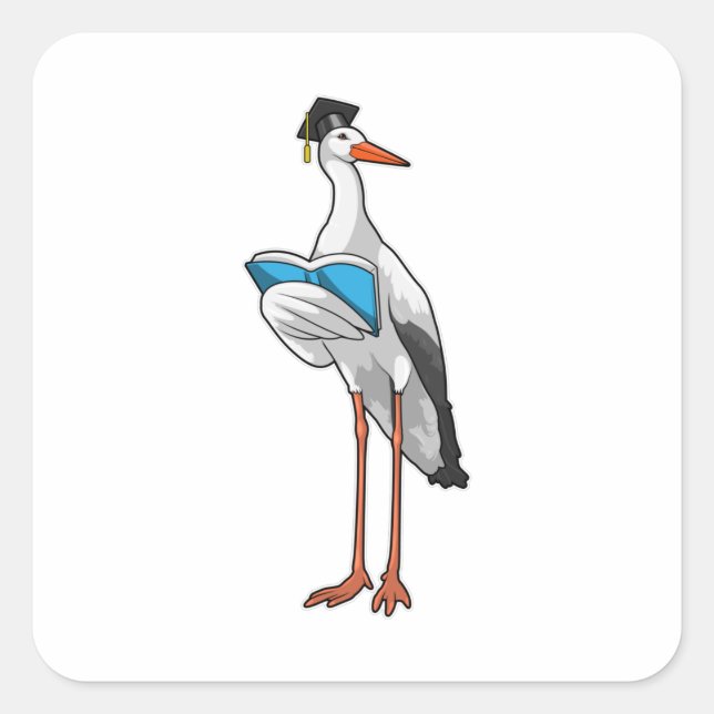 Stork as Teacher with Book Square Sticker (Front)