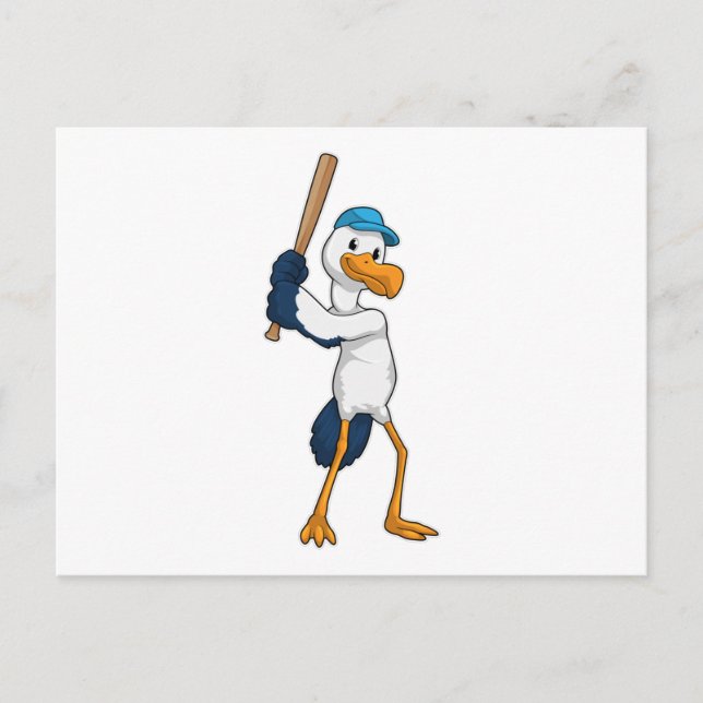 Stork at Baseball with Baseball bat Postcard (Front)