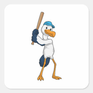 Stork at Baseball with Baseball bat Square Sticker
