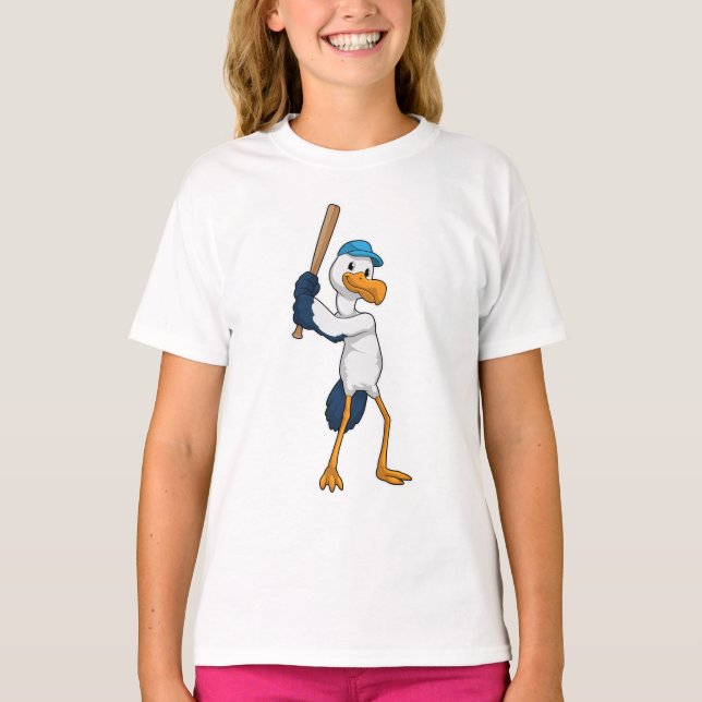 Stork at Baseball with Baseball bat T-Shirt (Front)