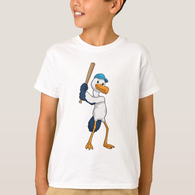 Stork at Baseball with Baseball bat T-Shirt (Front)