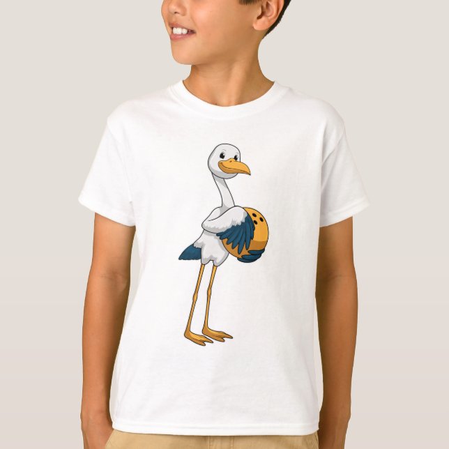 Stork at Bowling with Bowling ball T-Shirt (Front)