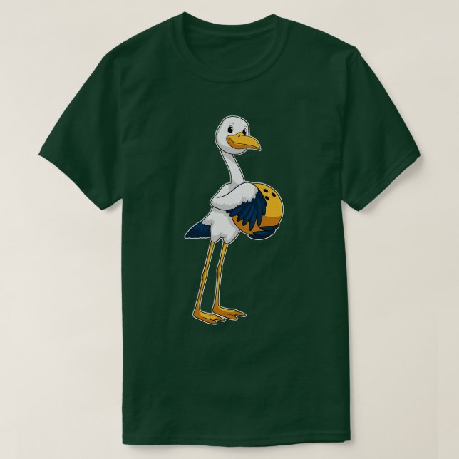 Stork at Bowling with Bowling ball T-Shirt (Design Front)