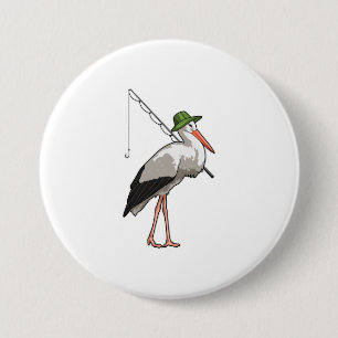 Stork at Fishing with Fishing rod 7.5 Cm Round Badge