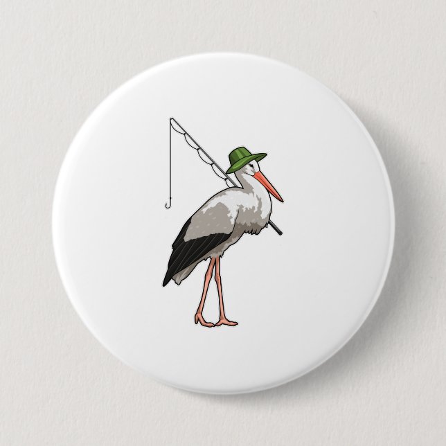 Stork at Fishing with Fishing rod 7.5 Cm Round Badge (Front)