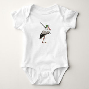 Stork at Fishing with Fishing rod Baby Bodysuit