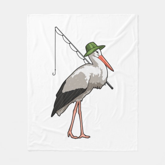 Stork at Fishing with Fishing rod Fleece Blanket (Front)