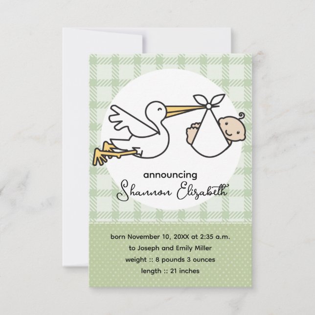 Stork Baby Birth Announcements (Front)