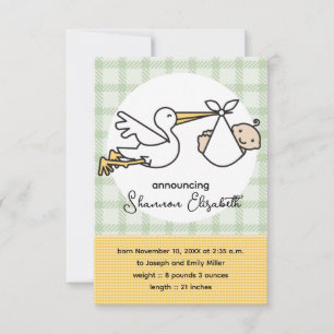 Stork Baby Birth Announcements (Yellow)