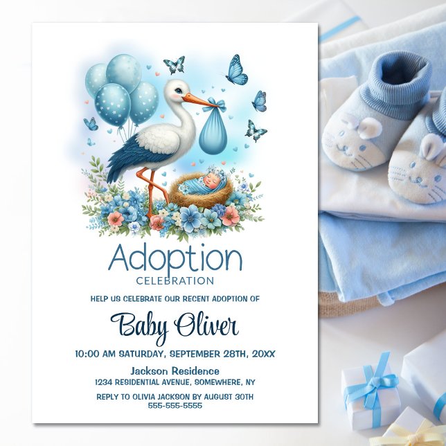 Stork Baby Boy Adoption Baby Shower Invitation (Creator Uploaded)