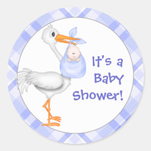 Stork & Baby Boy Baby Shower Classic Round Sticker